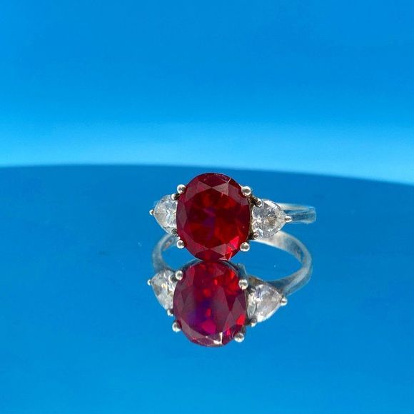 Lab Grown Ruby Sterling Silver Ring - Picture 6 of 15